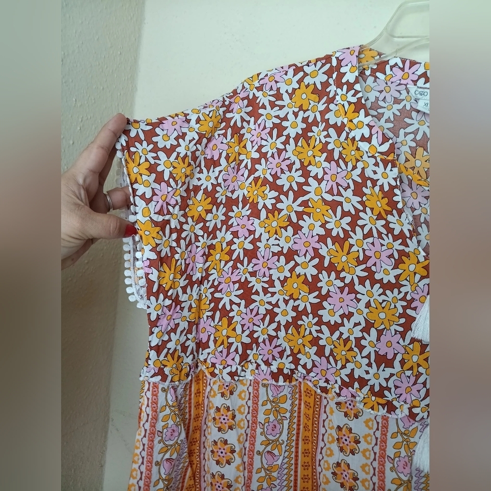 Cato Floral and Striped Blouse - Orange and Pink - Picture 3 of 7